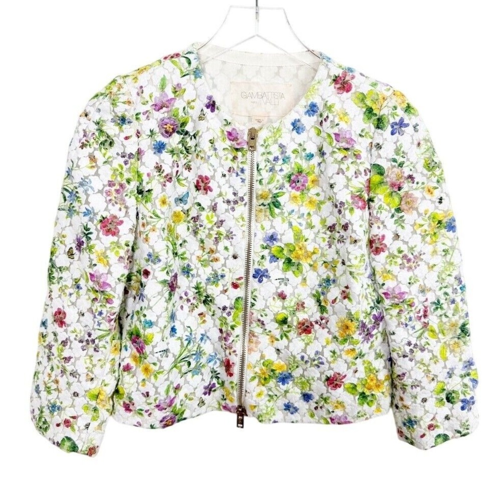 Giambattista Valli Silk Floral Embroidered Front Zip Jacket